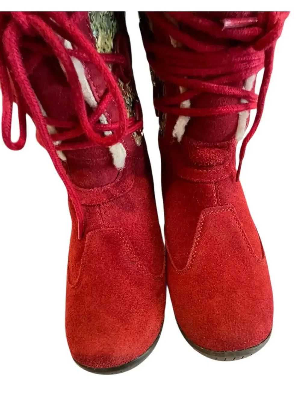 Bearpaw Snow Boot Red Suede Sheepskin Womens Ophelia Size 9 2624.17